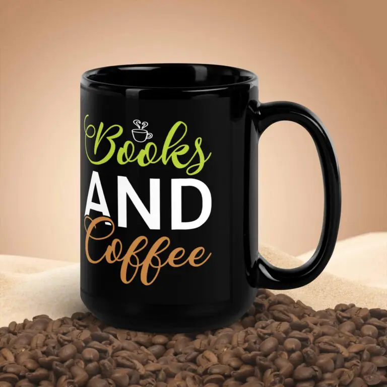 Books and Coffee black glossy mug for book lovers